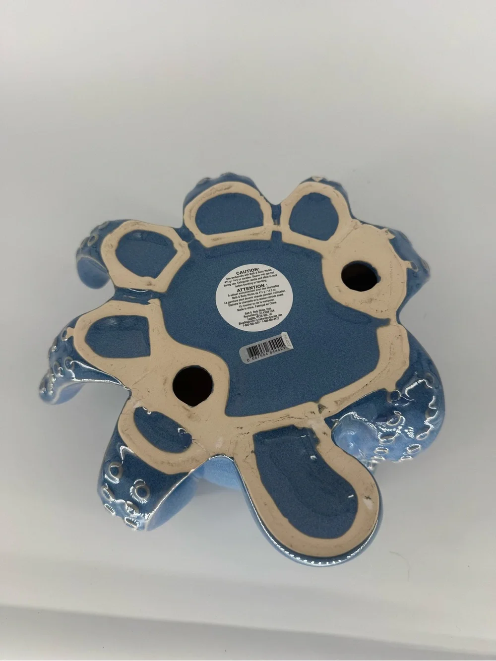 Bath Body Works Blue Octopus 3 Wick Candle Holder Ceramic Pedestal Nautical EUC